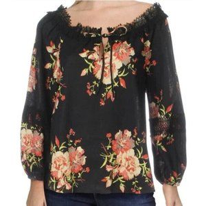 Le Gali NEW NWT Black Floral Print ‘Cindy’ Designer Blouse Shirt Top XL $139